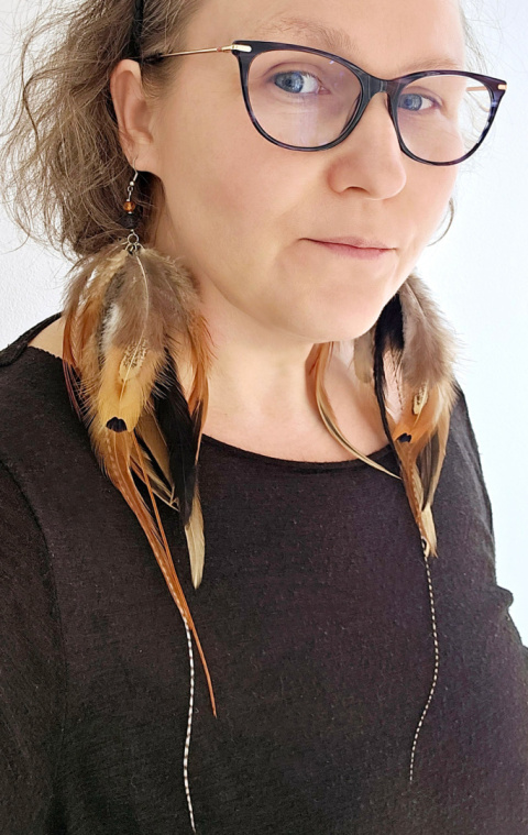 Długie kolczyki z piórami BRĄZY z CZERNIĄ Długie kolczyki z piórami BRĄZY z CZERNIĄ